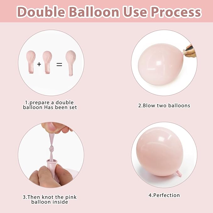 Pink White Nude Balloons Arch Kit, Double Stuffed Pastel Light Pink Cream Beige Peach White Balloon Garland Kit for Birthday Wedding Bridal Shower Anniversary Party Decoration