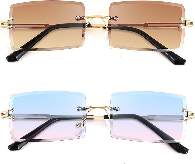 FEISEDY Vintage Rimless Sunglasses Rectangle Frameless Candy Color Glasses Women Men B2642