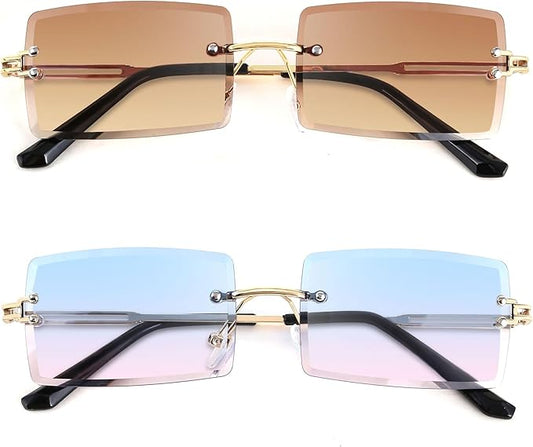 FEISEDY Vintage Rimless Sunglasses Rectangle Frameless Candy Color Glasses Women Men B2642