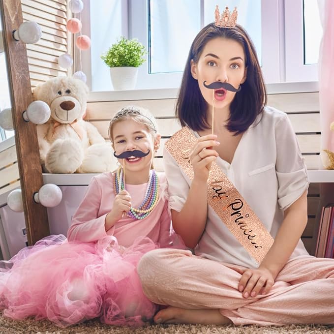 Birthday Princess Sash for Women Tiara & Crowns Headbands for Girls Happy Birthday Party Accessories Favor Supllies Leona Rose Gold Pink, 2 Pack