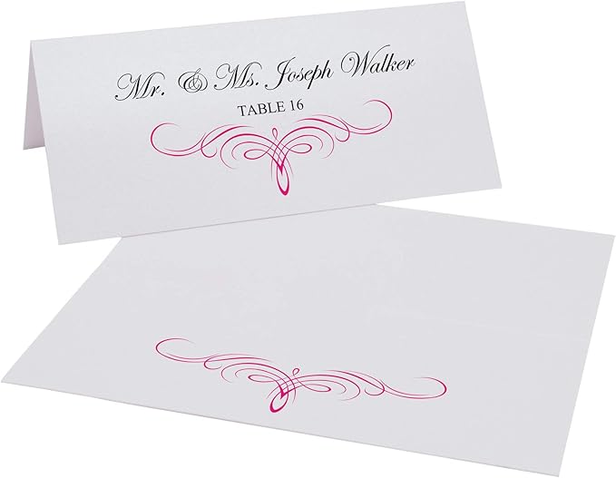Decadent Flourish Printable Place Cards, Fuschia (Choose Color), Set of 60 (10 Sheets), Laser & Inkjet Printers - Wedding, Party, Dinner, and Special Events - Made in the USA