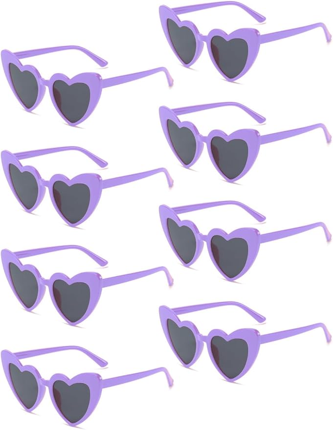 8 Pack Heart Sunglasses Vintage Cat Eye Heart Glasses Retro Bachelorette Bride Sunglasses Bulk for Women