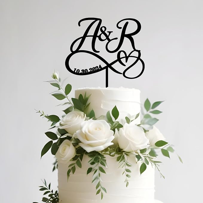 Custom Initials and Date Wedding Cake Topper Personalized Wedding Cake Decoration Heart Infinity in Acrylic