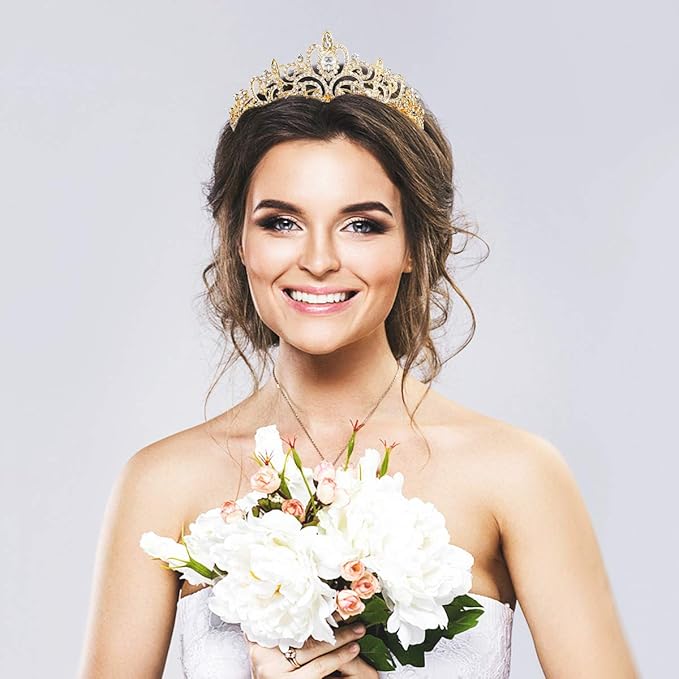 Makone Crowns for Women Princess Tiaras for Girls Queen Crown and Comb Tiara for Wedding Birthday Pageant Bridal Prom Christmas Gift (Style4-Gold)