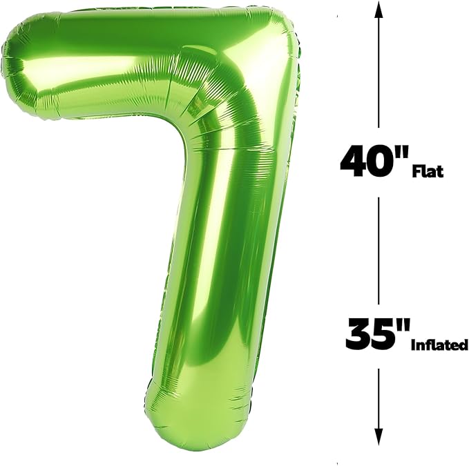Digital Number 7 Light Green Birthday Balloon 40 Inch, Foil Balloons for 7 17 27 70 77 Party Decorations Supplies, Light Green Mylar Numbers Balloon for Seven Wedding Anniversary