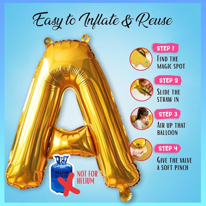 [52pcs] Gold Letter Balloons - 2 Full A-Z Sets For Gold Letter Balloon Banner | Alphabet Ballons | 16 inch Foil Ballon | Customized Name Balloon Letters for a Birthday, Graduation, Wedding Baby Shower