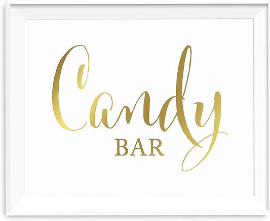 Andaz Press Wedding Party Signs, Metallic Gold Ink Print, 8.5x11-inch, Candy Bar Reception Dessert Table Sign, 1-Pack, Unframed