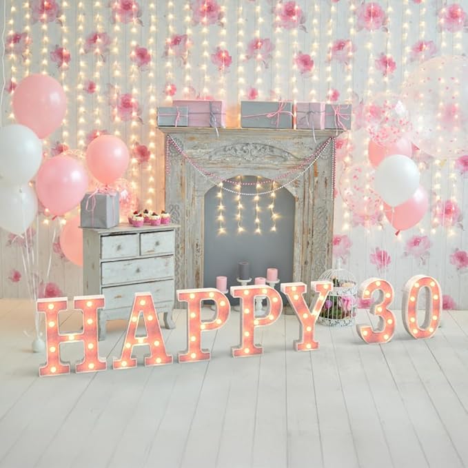 Marquee Light up Numbers 0-9, Battery Powered LED Light, Pink Glitter Plastic for 30th Birthday Decorations, Graduation Engagement Wedding Decor (Number 30)