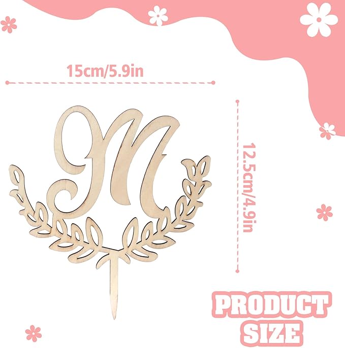 LINGTEER Personalized Inital Letter M Wooden Cake Topper Perfect for Birthday Rustic Wedding Anniversary Party Keepsake Decoration