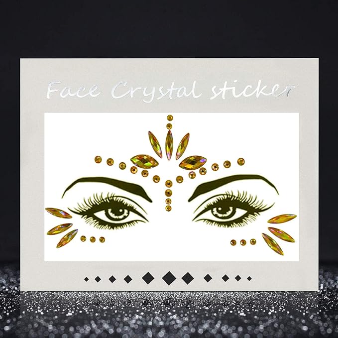 Mermaid Face Gems Stick Jewels for Women Cosplay Mermaid Halloween Club Eye Face Gems Stickers on Rave Party Gift for Kids Eye Face Jewels Temporary Tattoos Festival (Gold)