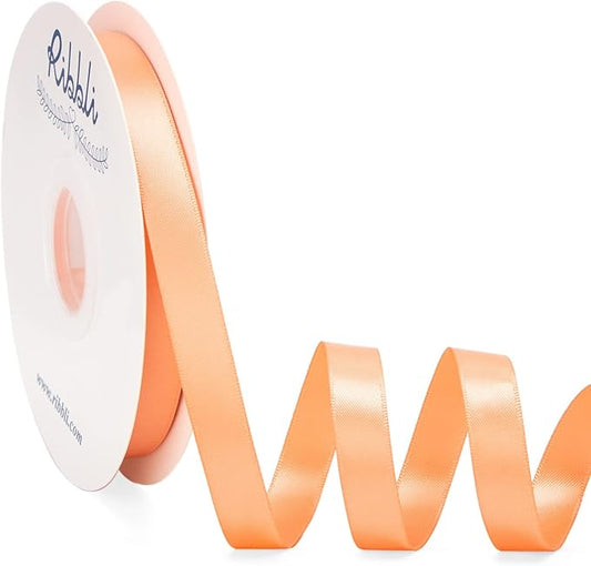 Ribbli Peach Satin Ribbon Double Faced Satin 1/2 inch x Continuous 50 Yards-Peach Ribbon for Gift Wrapping Crafts Wedding Decoration Bows Bouquet Floral Arrangement
