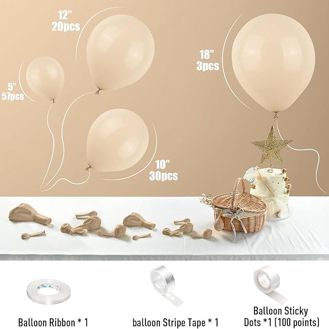 White Sand Balloons, 113Pcs Different Sizes Cream Beige Balloon Garland Arch Kit 18/12/10/5 Inch, Matte Retro Neutral Sand White Latex Helium Balloons for Birthday Wedding Anniversary Party Decoration