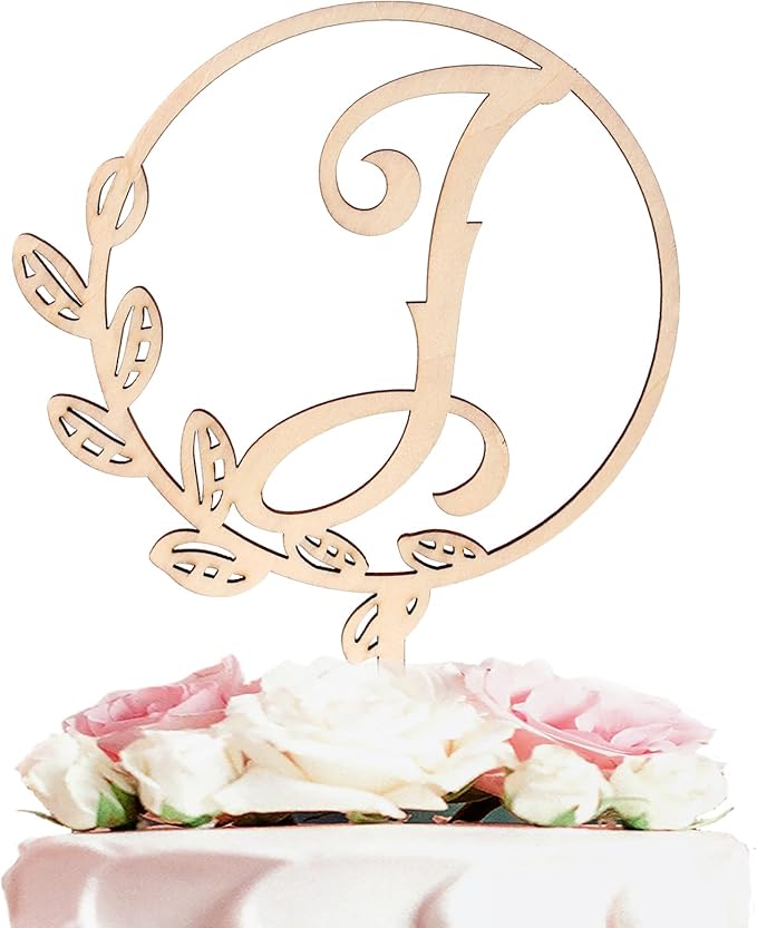 LINGTEER Personalized Inital Letter I Wooden Cake Topper Perfect for Birthday Rustic Wedding Anniversary Party Keepsake Decoration