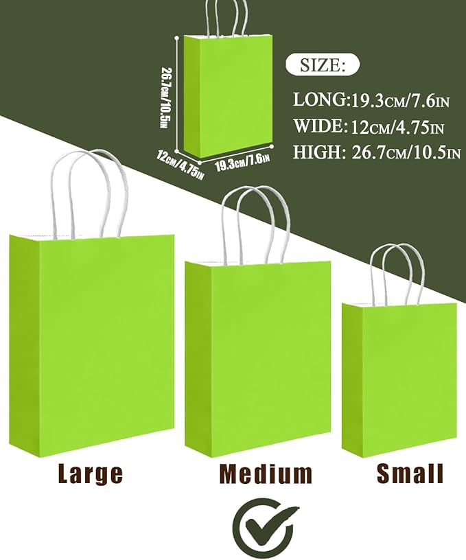 qiqee 30PCS Medium Gift Bag with Handles Bulk 11"x5"x8" Gift Bags 6 Different Green Color Bags Multiple Uses (Medium Size)
