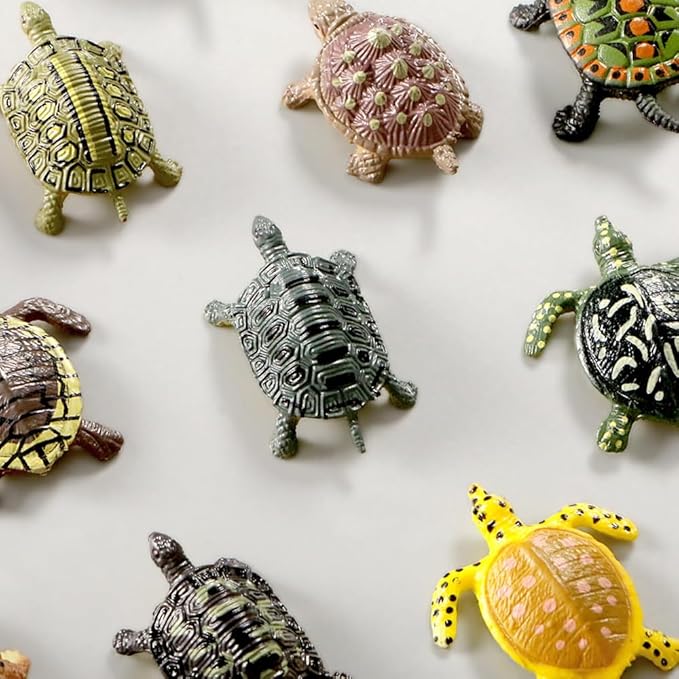 Animal Assorted Mini Plastic Figures Toy Set, Educational Party Cake Topper, Goody Bag Filler (12pcs Small Tortoise)