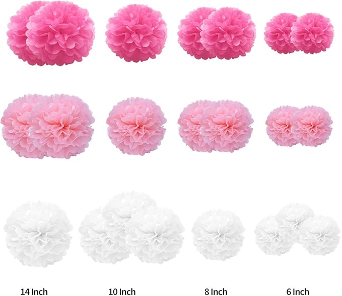Tissue Paper Pompoms Paper Flower 22 Pcs Pink,Rose Red,White Paper Flower Ball for Birthday Bachelorette Wedding Baby Shower Bridal Shower Party Decoration