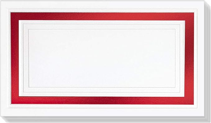 White 38lb Cover Stock Folded Place Cards with Red Foil Border, Micro-Perforated, 2" x 3 1/2", 100/Pack, Laser and Inkjet Compatible