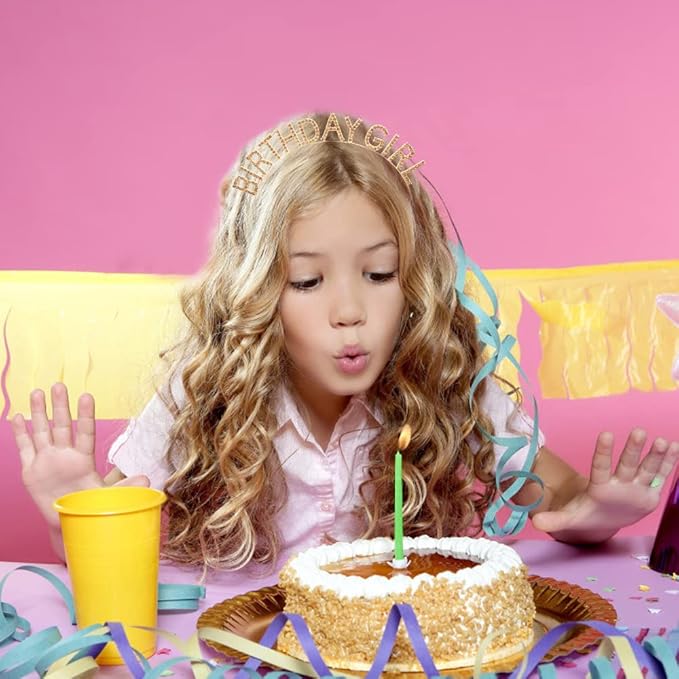 AOPRIE Birthday Girl Headband Tiara for Women & Girls - Happy Birthday Princess Crown Rhinestone Accessory, Gold Yellow