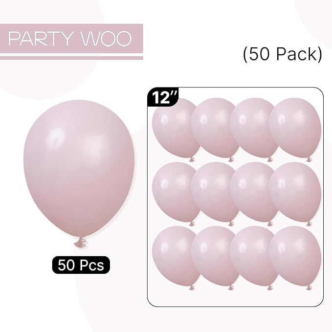 PartyWoo Dusty Pink Balloons 50pcs 12 Inch Boho Blush Pink Latex Helium Balloons for Princess Birthday Baby Shower Graduation Gender Reveal Anniversary Bachelorette Party Decorations Pink-F54
