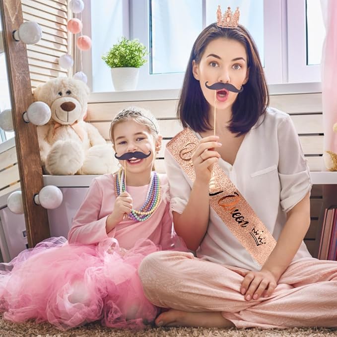 Birthday Queen Sash for Women Tiara & Crowns Headbands for Girls Happy Birthday Party Accessories Favor Supllies Leona Rose Gold Pink, 2 Pack