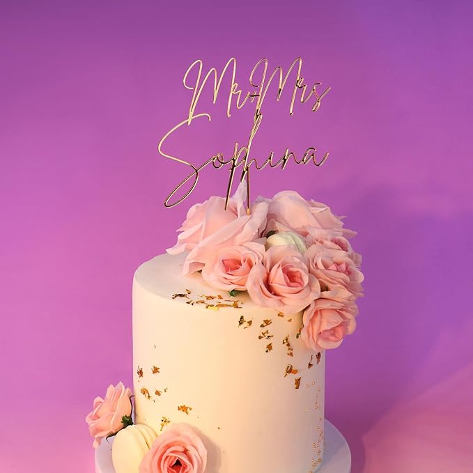 Custom Cake Topper Wedding Bride and Groom,12 Colors Acrylic Personalized Wedding Cake Decoration with Any Words