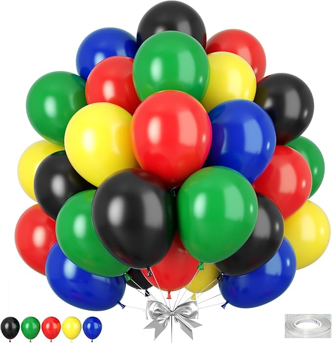 Red Blue Green Black Balloons, 50pcs Retro Blue Red Yellow Black Balloons, Party Balloon for Boy Man Theme Carnival Theme Birthday Party Baby Shower Bachelorette Graduation Decorations