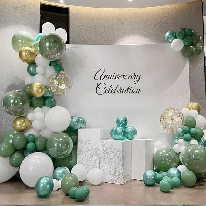 Sage Green Balloon Arch Kit, 166Pcs Olive Green White Gold Balloons Garland for Baby Shower Birthday Wedding Jungle Safari Party Decoration