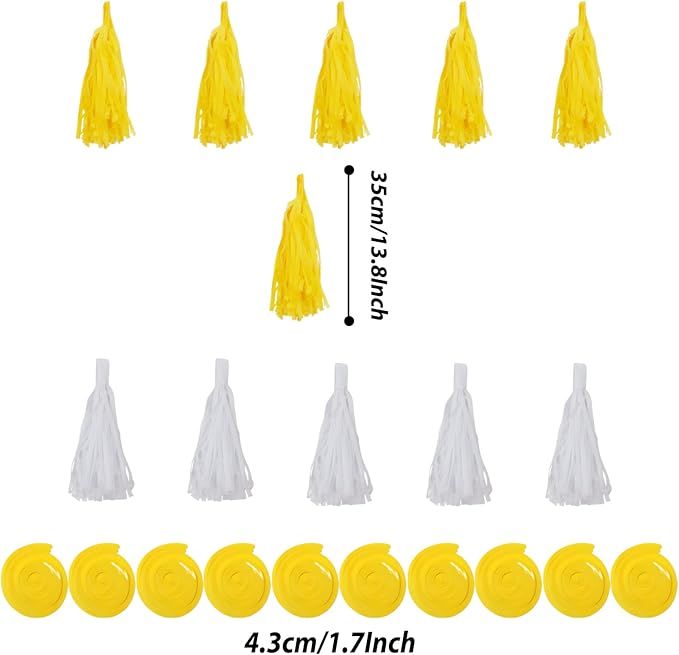 ZERODECO Party Decorations, 41 Pcs Yellow Papar Fans Pompoms Garlands String Tissue Paper Tassel for Graduation Congrats Grad New Years Spring Festival Wedding Birthday Party
