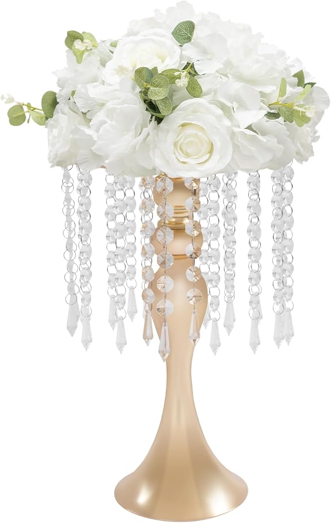 Wedding Centerpieces Gold Vases,10PCS Metal Flower Candle Holder with Sparkling Crystal Beads,Crystal Flower Vase Metal Flowers Stand for Party Tables Decorations
