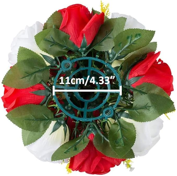 10Pcs Artificial Flower Ball Arrangement, Fake Floral Centerpieces Wedding Roses Bouquet for Parties Valentine's Day Wedding Centerpieces and Home Decor (Red & White)