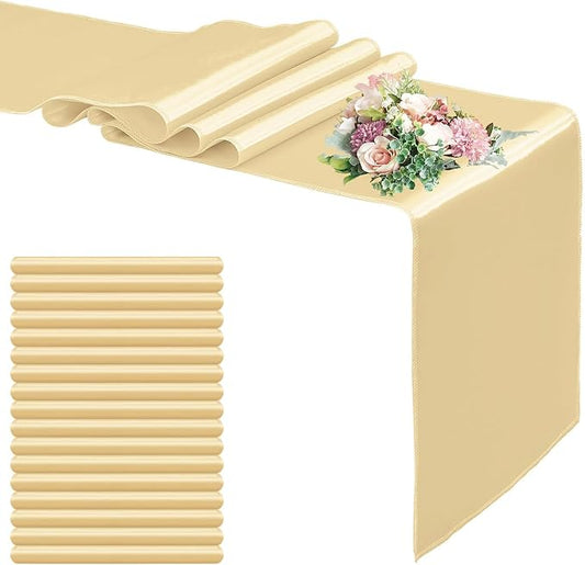 20 Pack Satin Table Runner 12 x 108 Inch Long,Satin Silk Table Runner for Wedding,Birthday Party and Banquet Decoration,Champagne