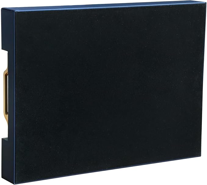 HofferRuffer Faux Leather Rectangle Serving Tray Decor Platter with Gold Metal Handles for Coffee Table, Breakfast, Tea, Food, Countertop, Kitchen, Butler Tray, 16.2 x 12.2 x 2 inches (Navy Blue)