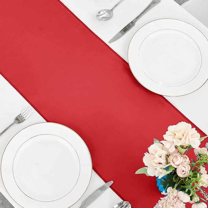 5-Pack Satin Table Runner Red 12 x 108 Inch Long Silk Satin Table Runners for Wedding,Graduations,Engagements,Birthday Party and Banquet Decoration（5 Pack, 12x108 Inch, Red）