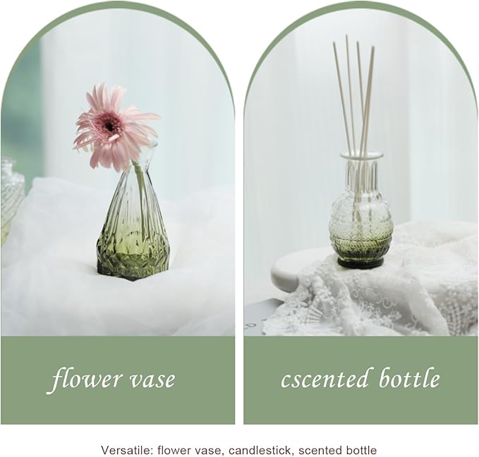 Bud Vases Set of 12,Glass Bud Vases in Bulk,Small Flower Vases for Centerpieces,Mini Vintage Vase for Wedding, Home Table Decor,Christmas,Party Decoration,Green