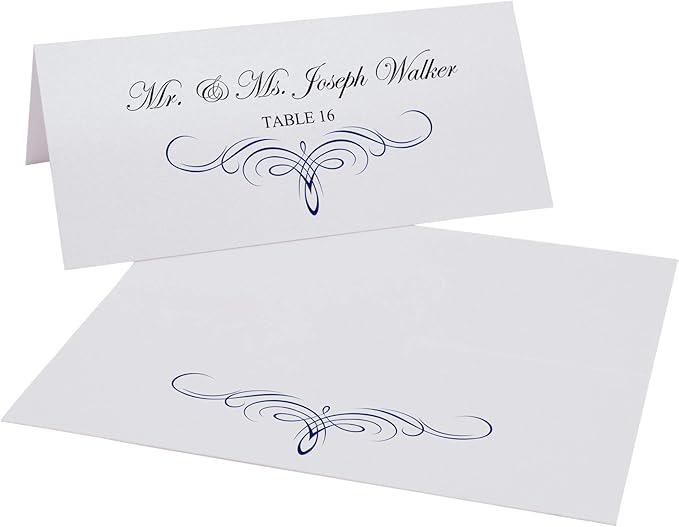 Decadent Flourish Printable Place Cards, Navy (Choose Color), Set of 60 (10 Sheets), Laser & Inkjet Printers - Wedding, Party, Dinner, and Special Events - Made in the USA