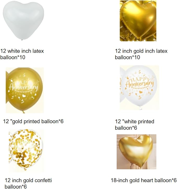 Gold and White Anniversary Decorations Valentines Day Decorations,Gold and White Valentines Day Balloons with Happy Anniversary Banner Heart Balloons Heart Rose Petals for Valentines Decorations