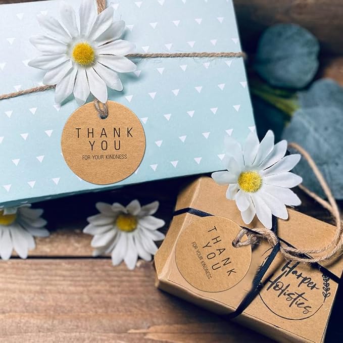 G2PLUS Thank You Tags, 100PCS Thank You for Your Kindness Tags, 1.8 in Round Kraft Paper Gift Tag with String for Gift Wrapping, DIY Arts & Crafts, Wedding Party Favors