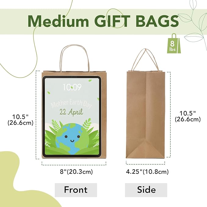 MESHA Gift Paper Bags 12000 PACK 8x4.25x10.5'' Brown Medium Shopping Kraft Bags Bulk with Handles Reusable for Business,Grocery,Birthday,Wedding,Kids Party,Favors