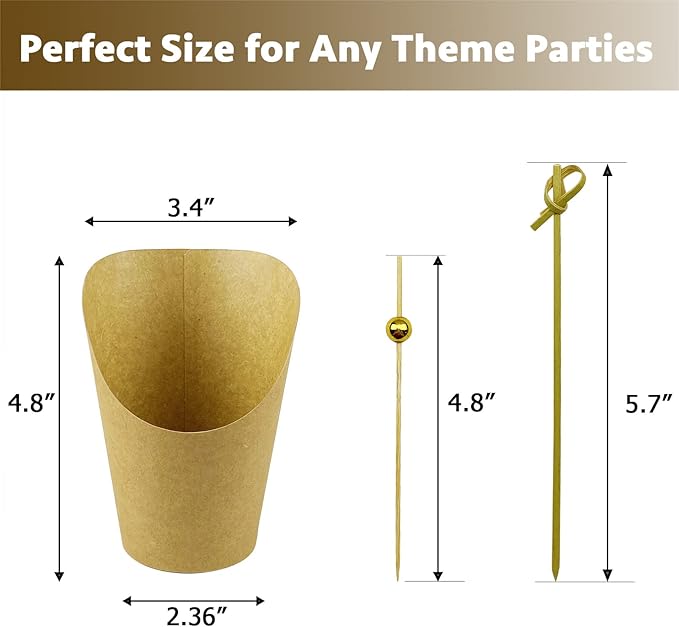 [100 Cups + 200 Picks] CAMKYDE 100 Pcs Charcuterie Cups with 200 Pcs Cocktail Picks (14oz, Brown)
