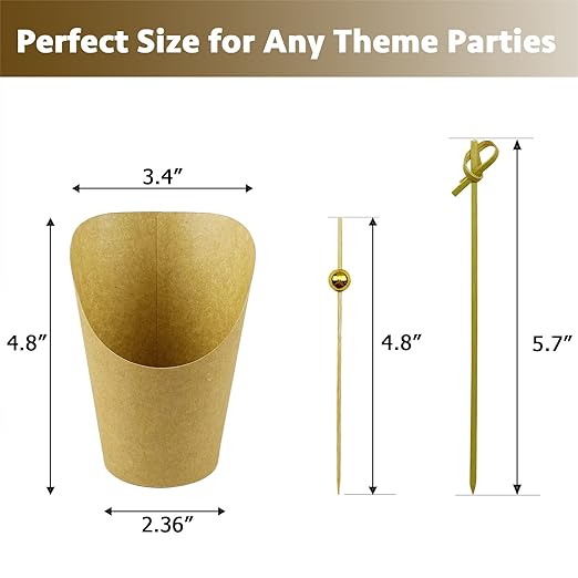 CAMKYDE [50 cups + 200 picks] 14 oz Disposable Charcuterie Cups with Sticks (Brown)
