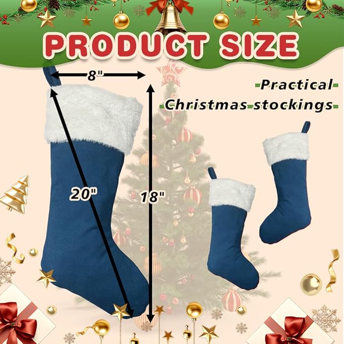6Pack Christmas Stockings 20 Inch Plush Xmas Stocking for Family Holiday Party Décor and Xmas Tree Fireplace Decor(6, Navy Blue-Large)