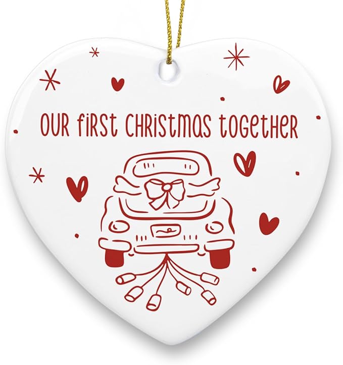 Our First Christmas Together Ornament First for Him Her Boyfriend Girlfriend Couple Wedding Christmas Heart Ceramic Xmas Tree Ornament Decorations