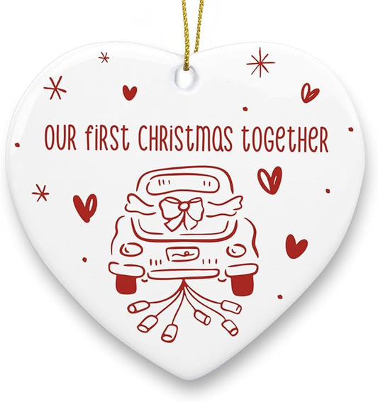 Our First Christmas Together Ornament First for Him Her Boyfriend Girlfriend Couple Wedding Christmas Heart Ceramic Xmas Tree Ornament Decorations