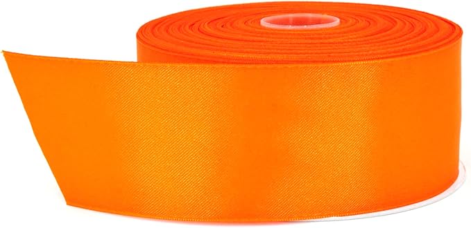 Orange Satin Ribbon, 2 Inches x 50 Yards, Double Face Solid Color, Thick and Durable Roll for Gift Wrapping, Crafts, Hair and Multiple Decorations - 100% Polyester