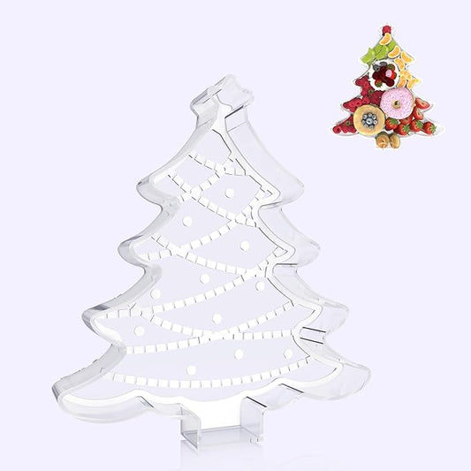 11" Christmas Tree Charcuterie Boards, Acrylic Reusable Serving Tray for Dessert Appetizer Display, Cute Decorative Snack Platter for Xmas Party Table Decoration