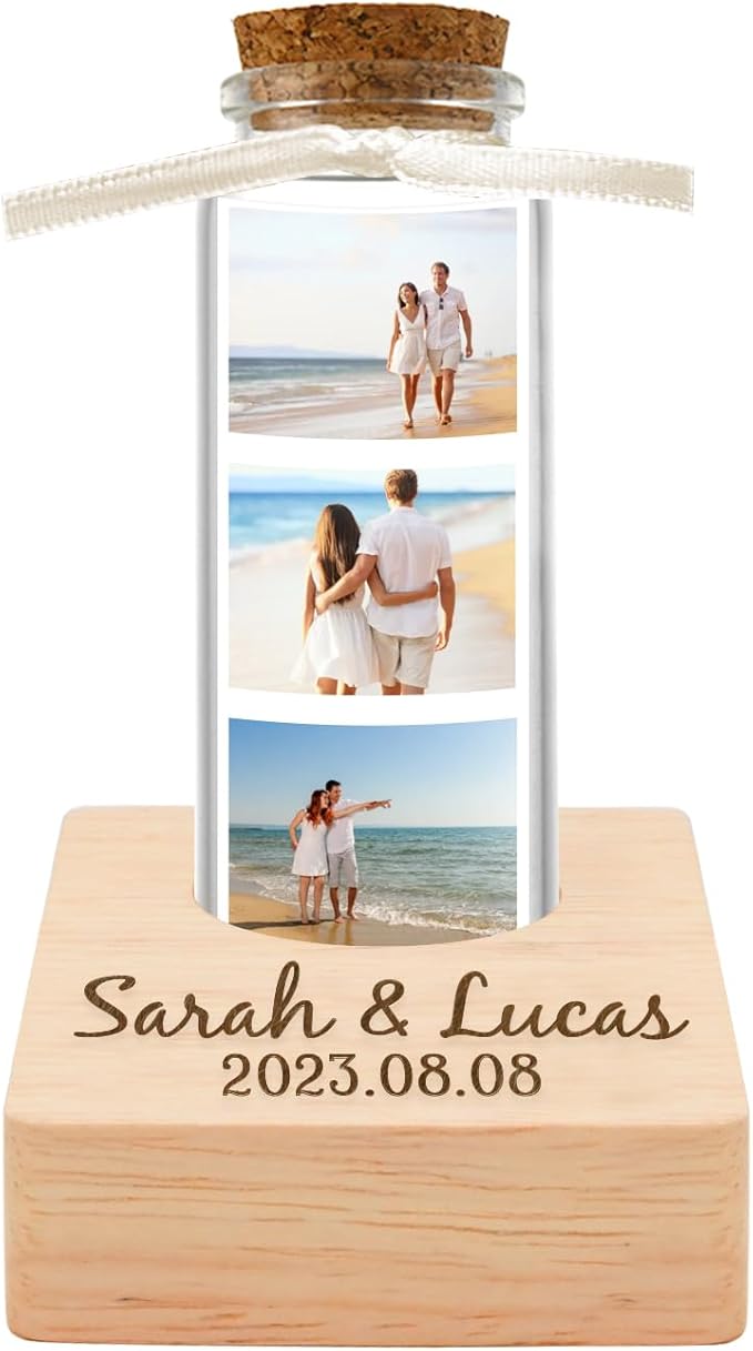 Personalized Honeymoon Sand Jar，Custom Anniversary Photo Presents, Vacation Keepsake Jar，Wedding Presents，Honeymoon Present, Bride to be Gift，Valentine’s Day Gifts for Boyfriend Girlfriend (Style 2)
