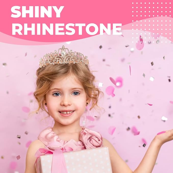 Birthday Tiara and Crown with Sash for Women, Hair Accessories for Wedding Party Costume (C- Rose)