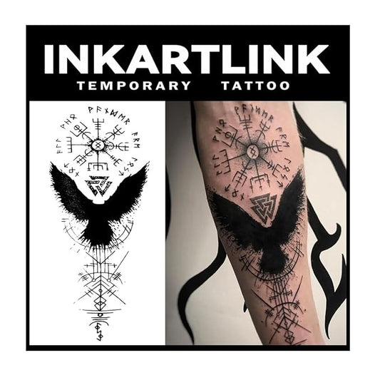 INKARTLINK Temporary Tattoos, 2 Sheets Extra-Large Semi Permanent Tattoo Adult Art Design Waterproof Temp Tattoo Party Favors Realistic Look, No Adhesive, Lasts 1-2 Weeks Black (Ancient Symbol)