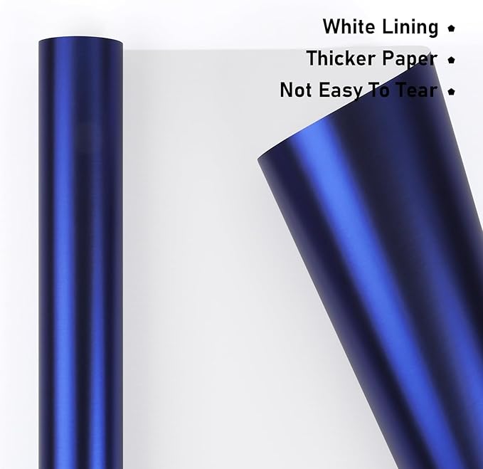 NESCCI Matte Metal Blue Wrapping Paper, Solid Color Paper,Gift Wrapping Paper,Perfect for Wedding,Valentine's Day,Birthday, Christmas,Baby Shower,DIY Bouquet (17.5 Inches X 32.8 Feet)