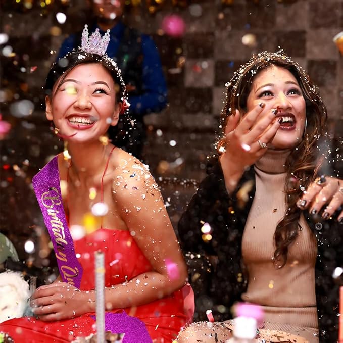 Birthday Queen Sash for Women Tiara & Crowns Headbands for Girls Happy Birthday Party Accessories Favor Supllies Leona Gold Silver Pink Purple, 2 Pack